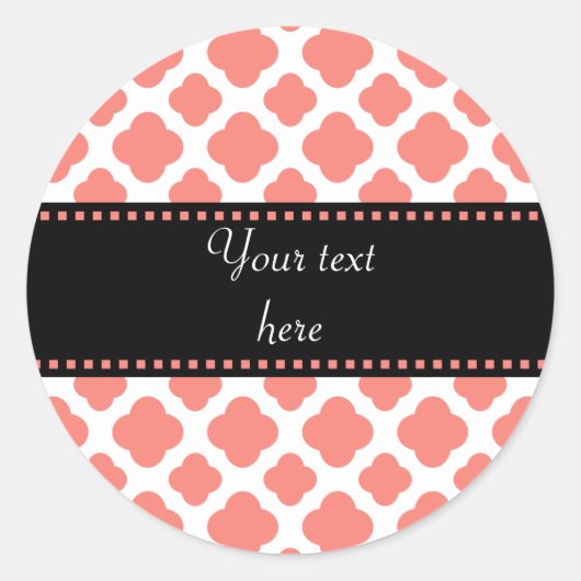 Sticker Rond Motif Coral Rose Quatrefoil (Devant)