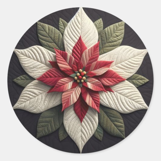 Sticker Rond Motif courbé Poinsettia Rouge Vert Noir (Devant)