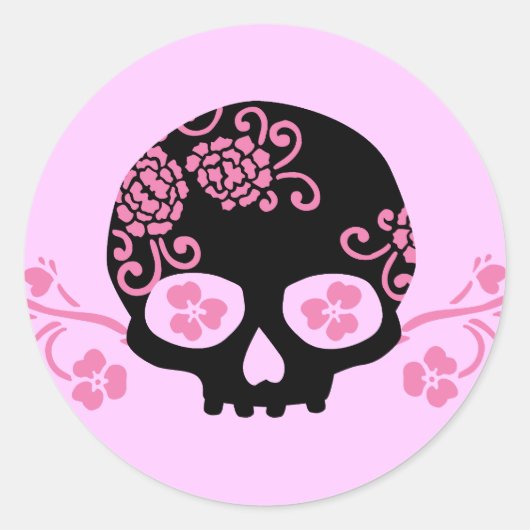 Sticker Rond Motif crâne et rose (Devant)