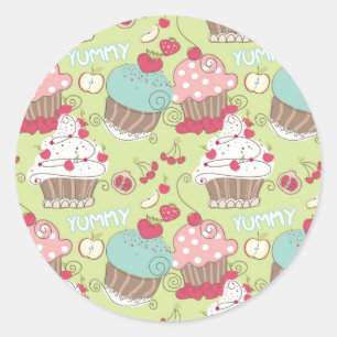 Sticker Rond Motif Cupcake
