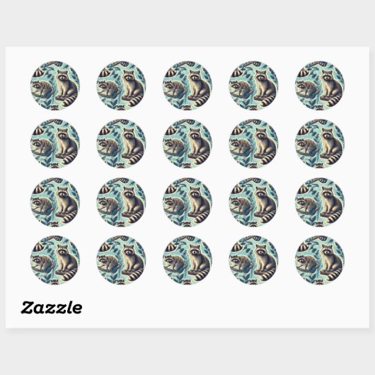 Sticker Rond Motif Cute Racoon (Feuille)