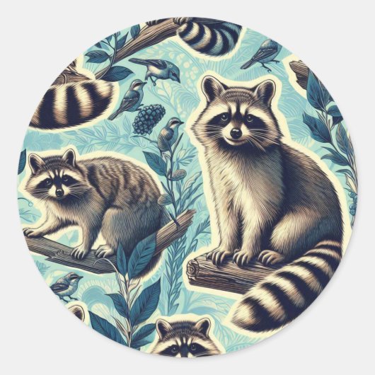 Sticker Rond Motif Cute Racoon (Devant)