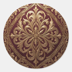 Sticker Rond Motif d'acanthe doré orné Baroque rouge profond
