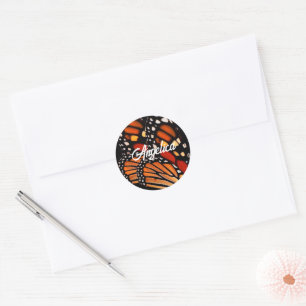 Sticker Rond motif d'aile de papillon monarque gras personnalis