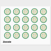 Sticker Rond Motif Daisy Springtime, cadre vert, (Feuille)