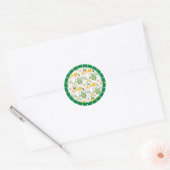 Sticker Rond Motif Daisy Springtime, cadre vert, (Enveloppe)