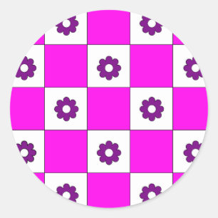 Sticker Rond Motif damier rose Chess Chess Checkerboard