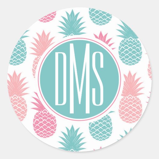 Sticker Rond Motif d'ananas vintage | Monogramme (Devant)