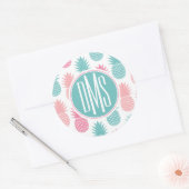 Sticker Rond Motif d'ananas vintage | Monogramme (Enveloppe)