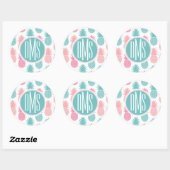 Sticker Rond Motif d'ananas vintage | Monogramme (Feuille)