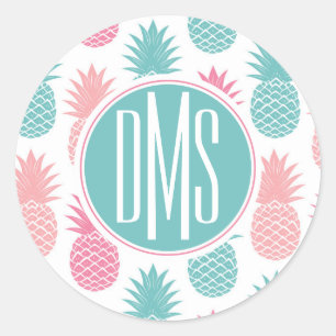 Sticker Rond Motif d'ananas vintage Monogramme
