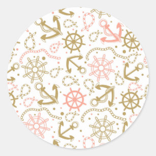 Sticker Rond Motif d'Ancres d'or