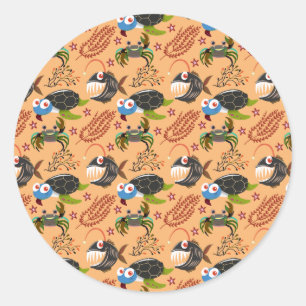 Sticker Rond Motif d'animaux aquatiques   vie sous-marine en me