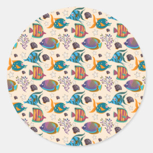 Sticker Rond Motif d'animaux aquatiques vie sous-marine océan