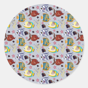 Sticker Rond Motif d'animaux aquatiques   vie sous-marine océan