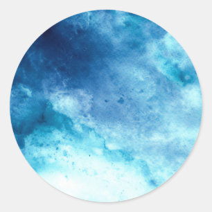 Sticker Rond Motif d'aquarelle bleu Ombre Inkblot