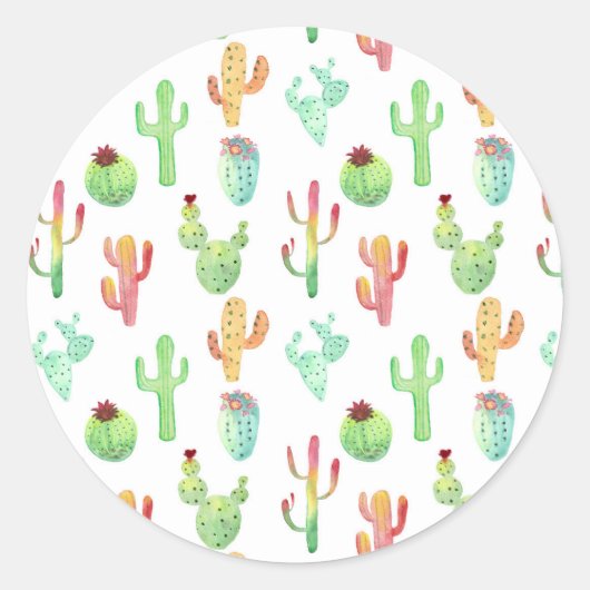 Sticker Rond Motif d'aquarelle Cactus Pastel (Devant)