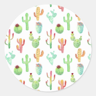 Sticker Rond Motif d'aquarelle Cactus Pastel