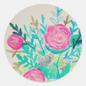 Sticker Rond Motif d'aquarelle rose Roses Floral (Devant)