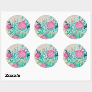 Sticker Rond Motif d'aquarelle rose Roses Floral