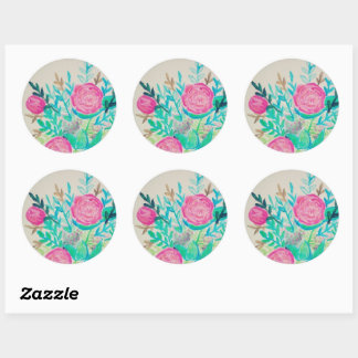Sticker Rond Motif d'aquarelle rose Roses Floral