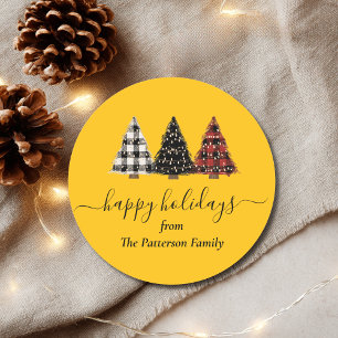 Sticker Rond Motif d'arbre de Noël rustique personnalisé