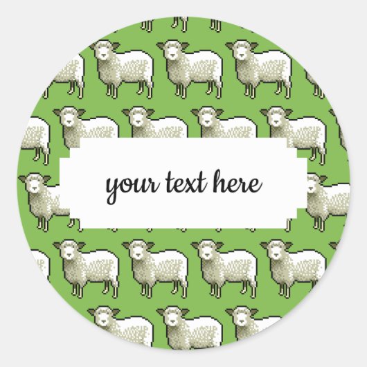 Sticker Rond Motif D'Art De Pixel De Mouton Blanc Laineux (Devant)