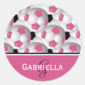 Sticker Rond Motif de balle de soccer rose Monogram (Devant)