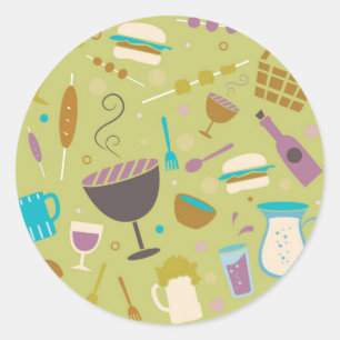 Sticker Rond Motif de barbecue