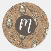 Sticker Rond Motif de bois illustré de Chouette Brown (Devant)