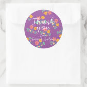 Sticker Rond Motif de bouquet Retro Daisy en Merci violet (Sac)