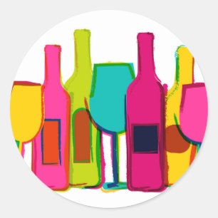 Sticker Rond Motif de bouteilles de vin colorées mignonnes