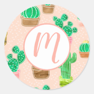 Sticker Rond Motif de cactus pointillés