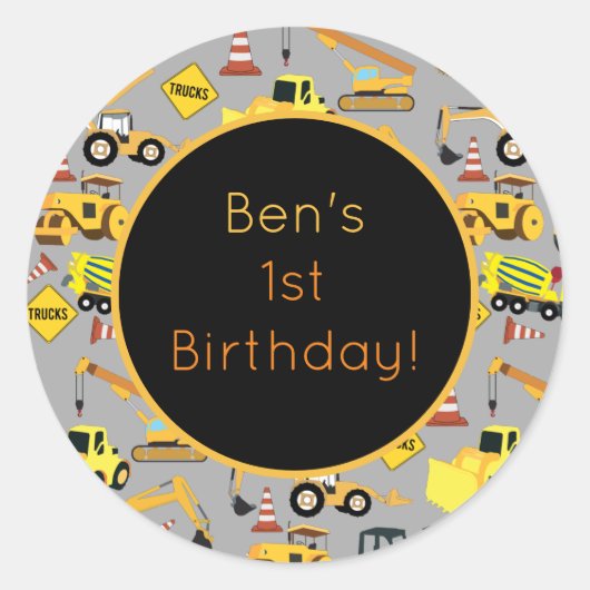 Sticker Rond Motif de camions de construction personnalisés (Devant)