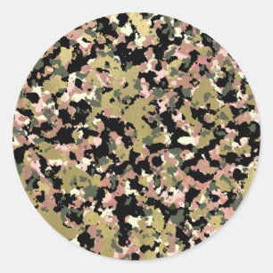 Sticker Rond Motif de camouflage noir rose or