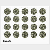 Sticker Rond Motif de camouflage vert noir crème Favor (Feuille)