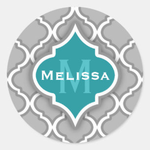 Sticker Rond Motif de carrelage marocain Turquoise et gris élég