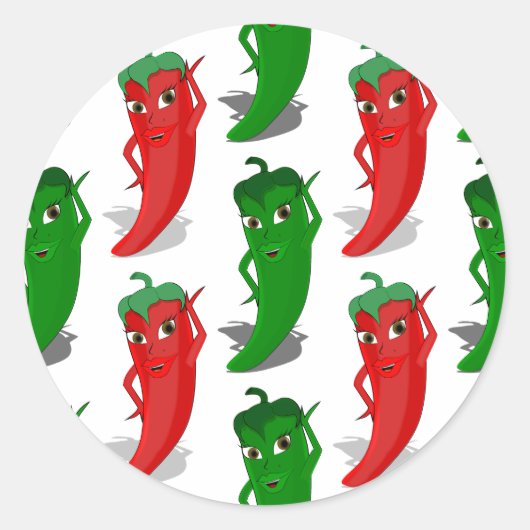 Sticker Rond Motif De Cartoon Rouge Et Vert Pepper Divas (Devant)