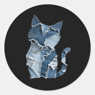 Sticker Rond Motif de chat mignon Patchwork en jean pour amateu