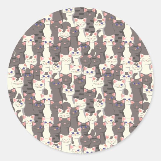 Sticker Rond Motif de chats blancs et gris (Devant)