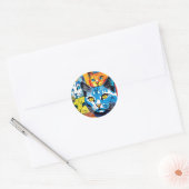 Sticker Rond Motif de chats Kitty Pop Art coloré (Enveloppe)