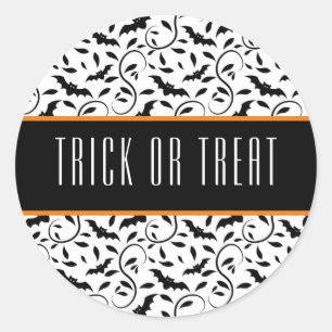 Sticker Rond Motif de chauve-souris Halloween noir et blanc