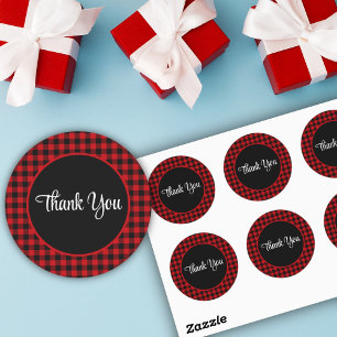 Sticker Rond Motif de chèque noir et rouge