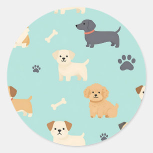 Sticker Rond Motif de chiots mignons