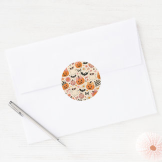 Sticker Rond Motif de citrouille Halloween rose mignon avec des