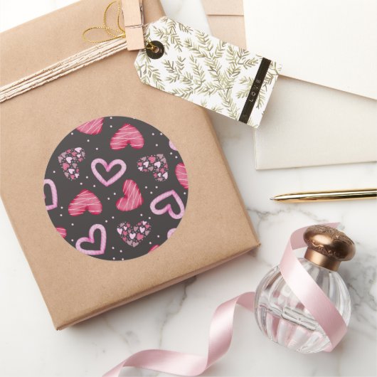Sticker Rond Motif de coeur 34 (Cadeaux)