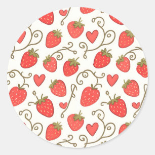 Sticker Rond Motif de cœur de fraise Mignon et fantaisiste