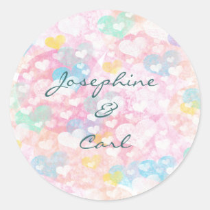 Sticker Rond Motif de cœurs à l'aquarelle superposés