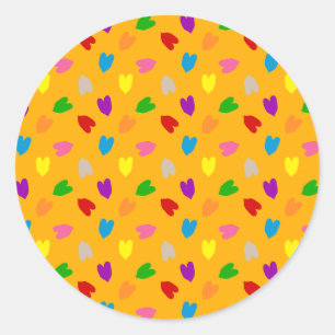 Sticker Rond Motif de cœurs d'amour colorés jaunes