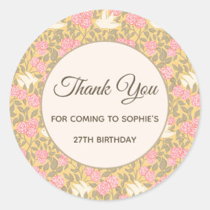 Sticker Rond Motif de colombe florale rose pastel